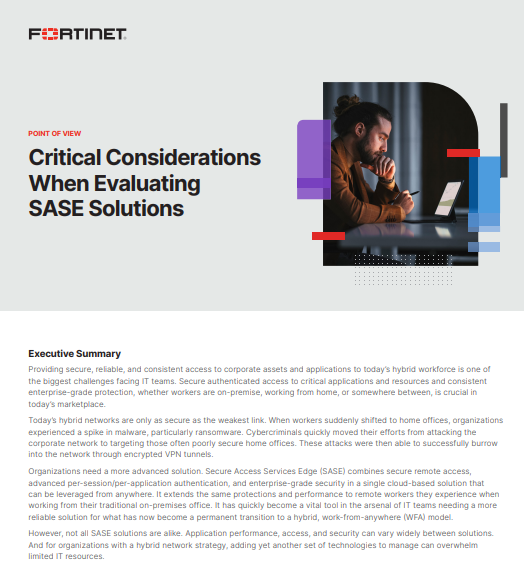 Critical Considerations 
When Evaluating
SASE Solutions