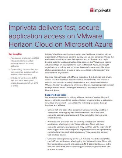 Imprivata delivers fast, secure application access on VMware Horizon Cloud on Microsoft Azure