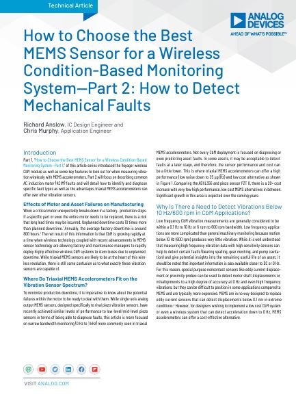 How to Choose the Best MEMS Sensor for a Wireless Condition-Based Monitoring System—Part 2: How to D