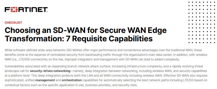 Choosing an SD-WAN for Secure WAN Edge
Transformation: 7 Requisite Capabilities
